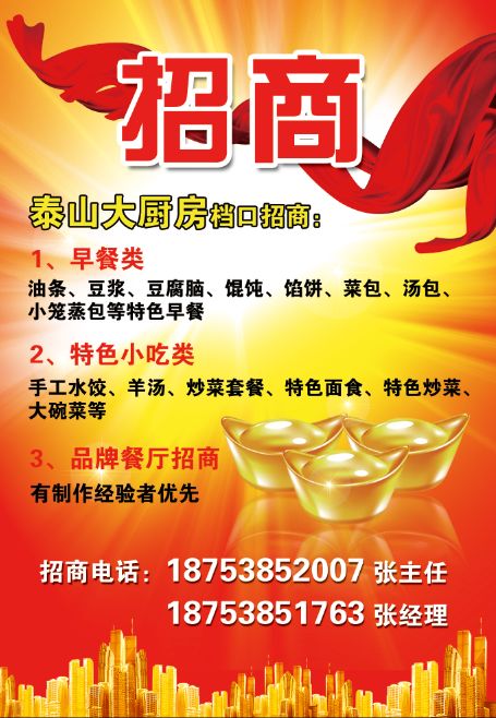 泰山大廚房檔口招商，歡迎致電詳詢！